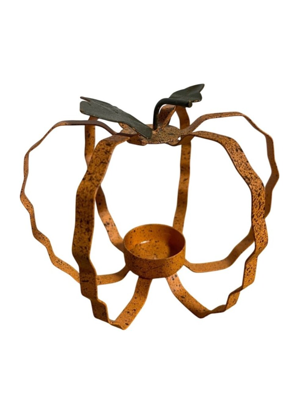 Rustic Metal Pumpkin Tealight Candle Holder Fall Décor Leaf Accents 5.5" Tall